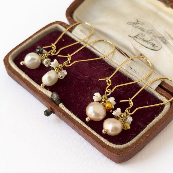 Festive Handmade Pearl Cluster Dangle Earrings