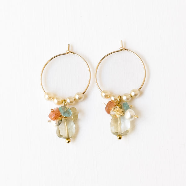 Gold Filled Hoops with Pearls, Crystals