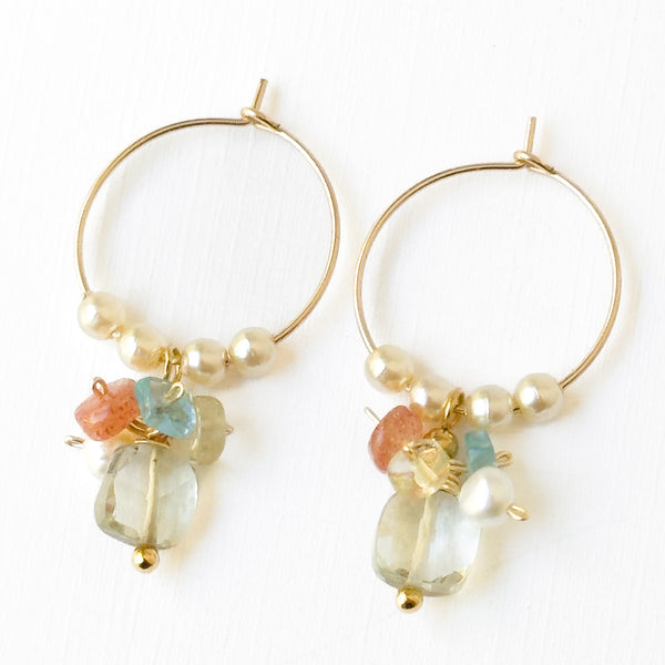 Gold Filled Hoops with Pearls, Crystals