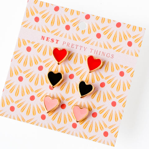 Set of Three Tiny Heart Studs, Holiday gift, Valentine's Day