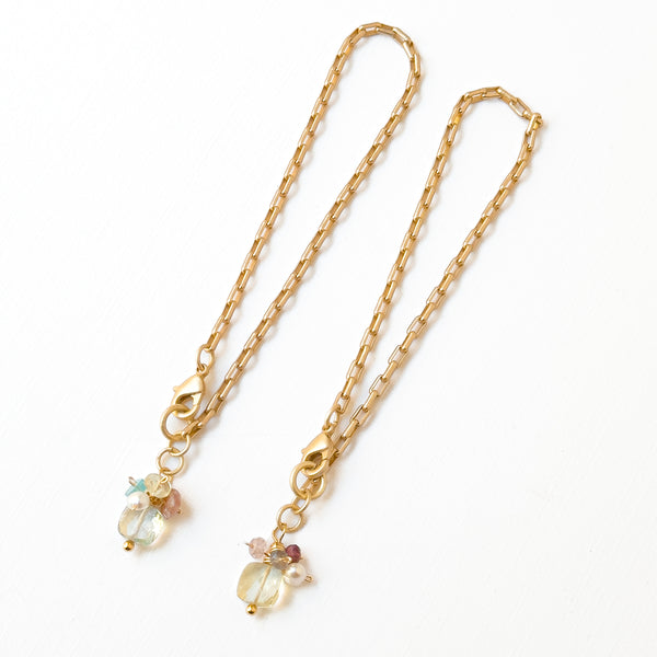 24K Gold Plated Paperclip Chain Bracelet with Crystal Charms