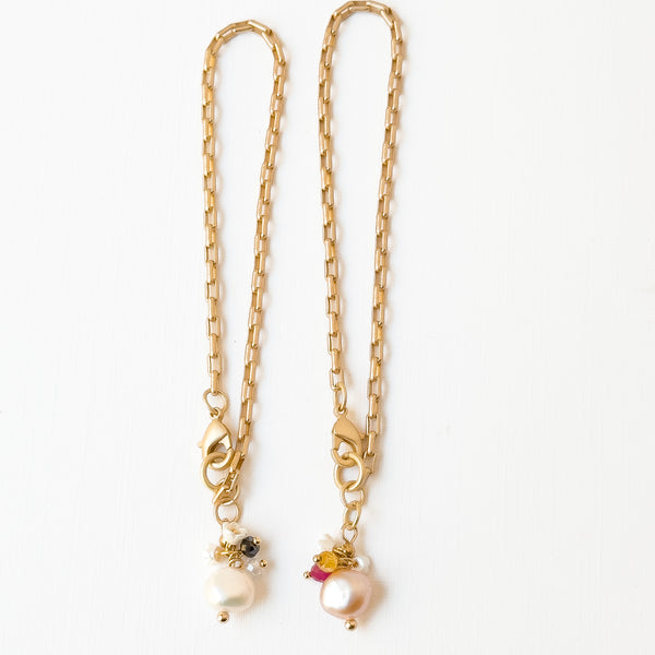 24K Gold Plated Paperclip Chain Bracelet with Pearl Charms