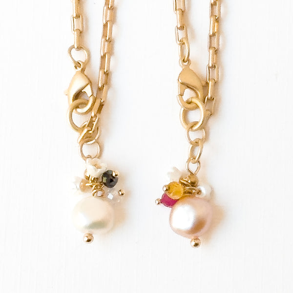 24K Gold Plated Paperclip Chain Bracelet with Pearl Charms