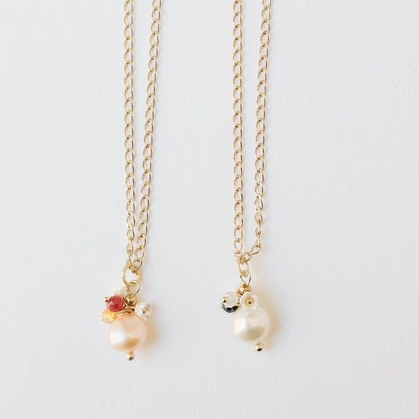 Dainty Gold Plated Pearl Necklace with Crystal Flowers and Tassel