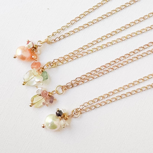 Dainty Gold Plated Pearl Necklace with Crystal Flowers and Tassel