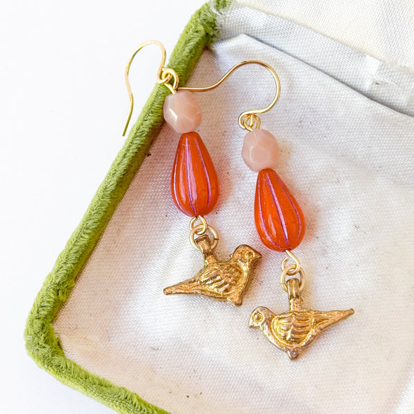 Colorful Bird Charm Earrings | Glass Bead Nature Jewelry