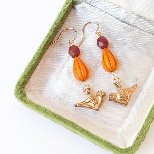 Colorful Bird Charm Earrings | Glass Bead Nature Jewelry