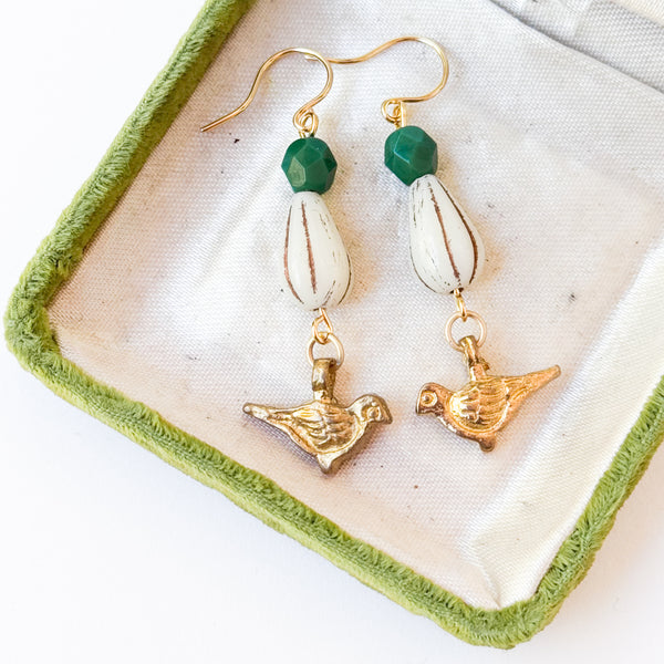 Colorful Bird Charm Earrings | Glass Bead Nature Jewelry