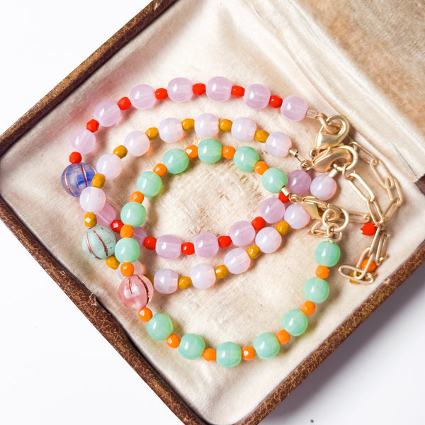 Adjustable Pastel Glass Bead Bracelet