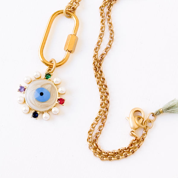 Gold Evil Eye Necklace with Pearls & Gem Accents