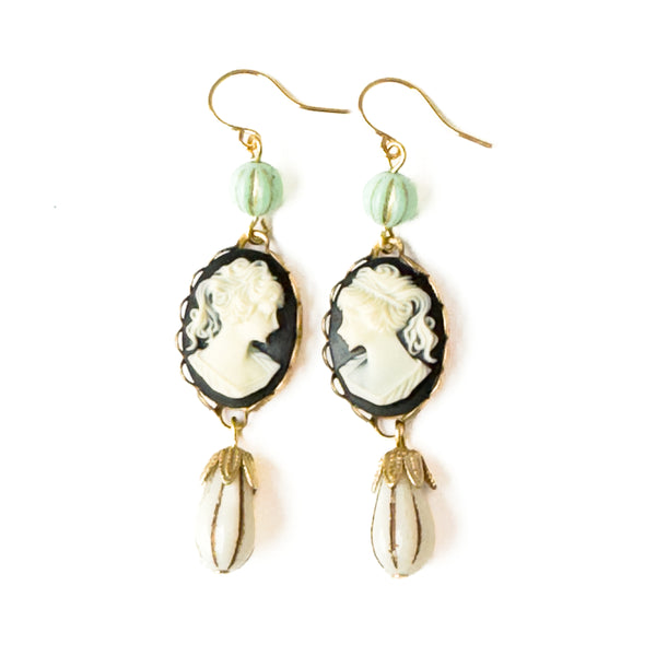 Cameo Earrings with Light Blue Bead and Drop Bead