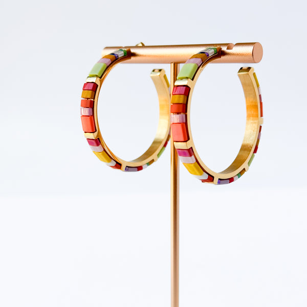 Big Statement Gold Plated Colorful Tila Bead Hoops