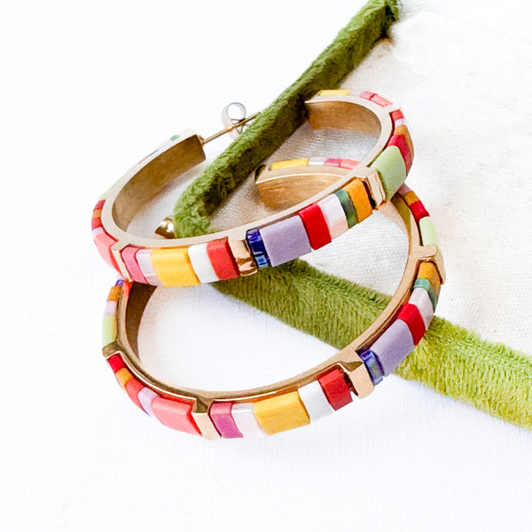 Big Statement Gold Plated Colorful Tila Bead Hoops