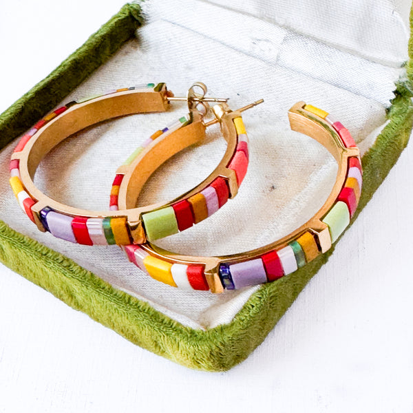 Big Statement Gold Plated Colorful Tila Bead Hoops