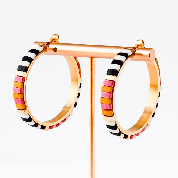 Big Statement Gold Plated Tila Bead Hoops In Black And White