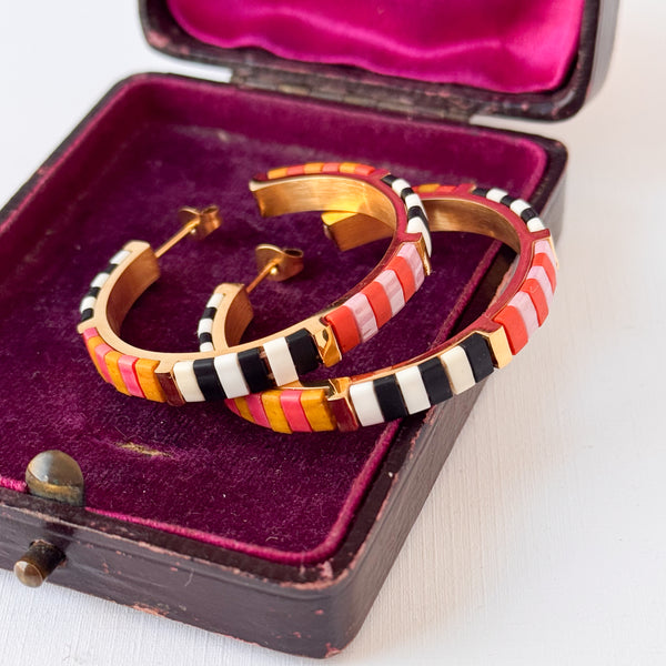 Big Statement Gold Plated Tila Bead Hoops In Black And White