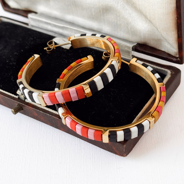 Big Statement Gold Plated Tila Bead Hoops In Black And White