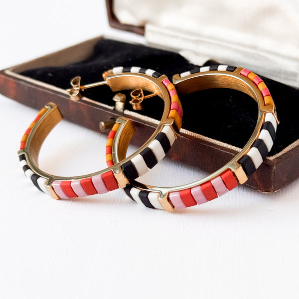 Big Statement Gold Plated Tila Bead Hoops In Black And White