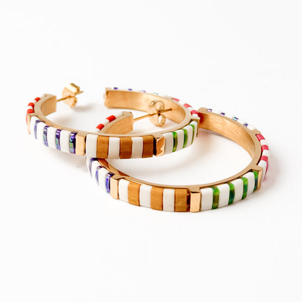 Big Statement Tila Bead Hoop Earrings Gold-Plated, Handmade