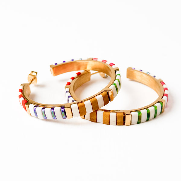 Big Statement Tila Bead Hoop Earrings Gold-Plated, Handmade