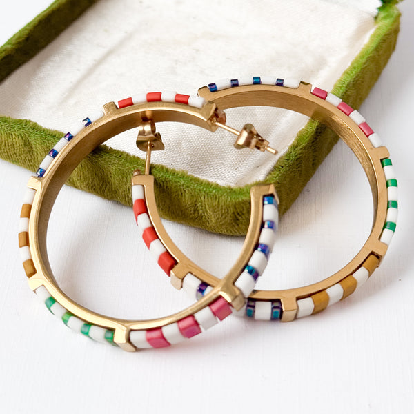 Big Statement Tila Bead Hoop Earrings Gold-Plated, Handmade