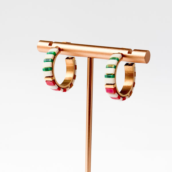 Small Handmade Gold Plated Cream Tila Bead Hoop Earrings