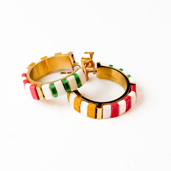 Small Handmade Gold Plated Cream Tila Bead Hoop Earrings