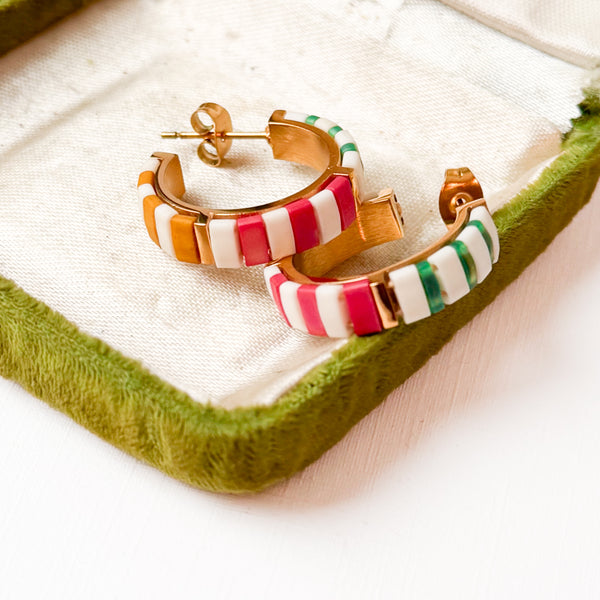 Small Handmade Gold Plated Cream Tila Bead Hoop Earrings