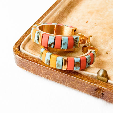 Small Gold-Plated Turquoise Tila Bead Hoop Earrings