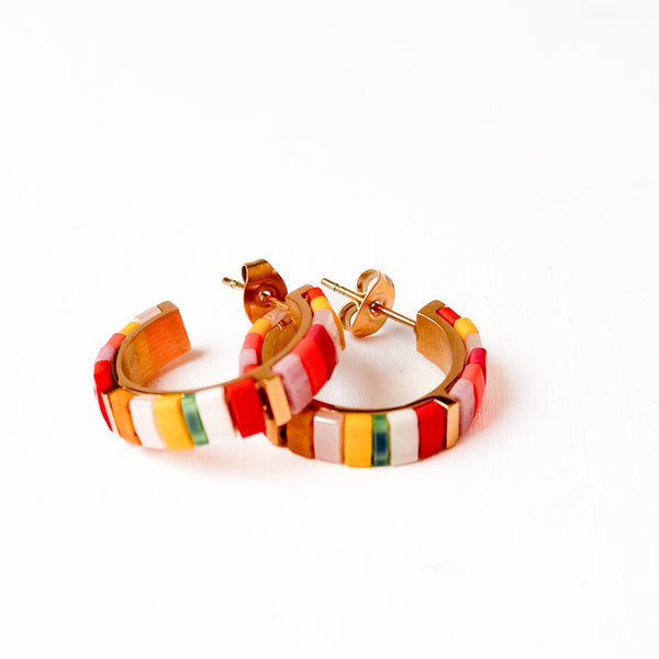 Small Handmade Gold Plated Colorful Tila Bead Hoop Earrings