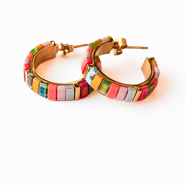 Small Gold-Plated Tila Bead Hoop Earrings
