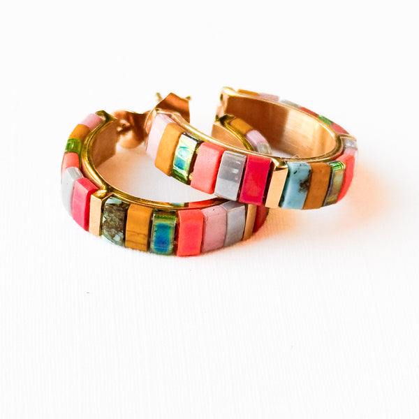 Small Gold-Plated Tila Bead Hoop Earrings