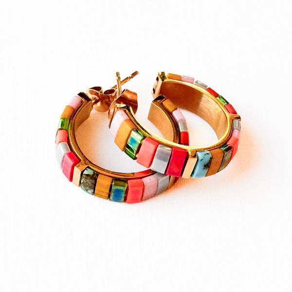Small Gold-Plated Tila Bead Hoop Earrings