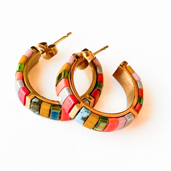 Small Gold-Plated Tila Bead Hoop Earrings