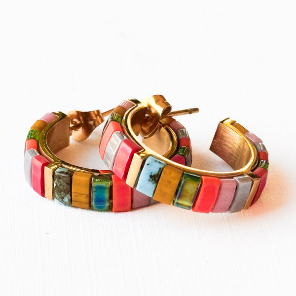 Small Gold-Plated Tila Bead Hoop Earrings