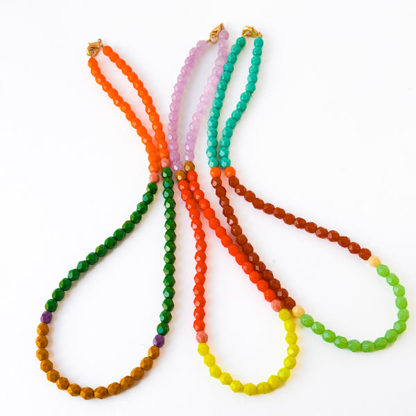 Color-Blocked Czech Glass Bead Necklace