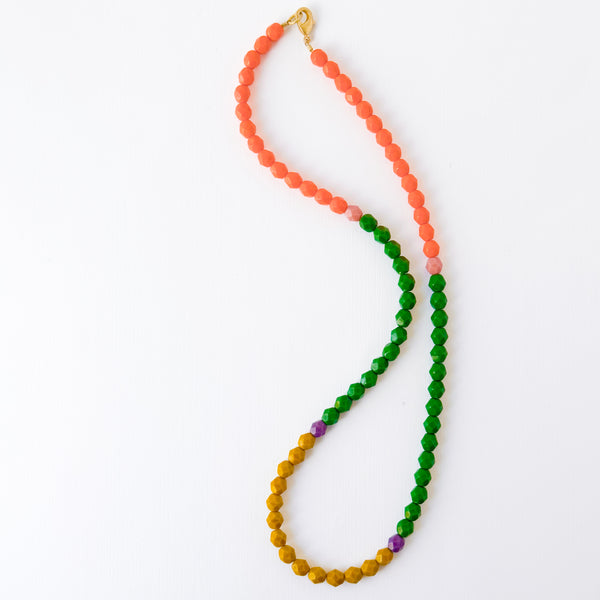 Color-Blocked Czech Glass Bead Necklace