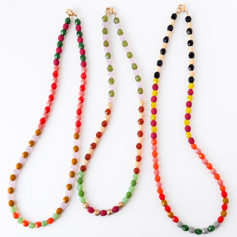 Faceted Czech Glass Bead Necklaces in Multicolor Patterns