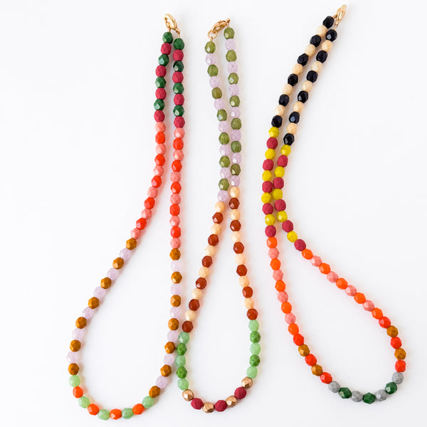 Faceted Czech Glass Bead Necklaces in Multicolor Patterns