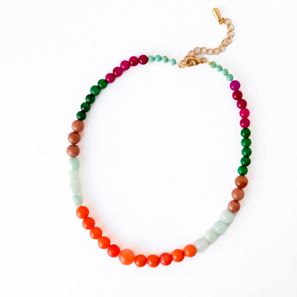 Graduated Multicolor Dyed Jade Bead Necklace