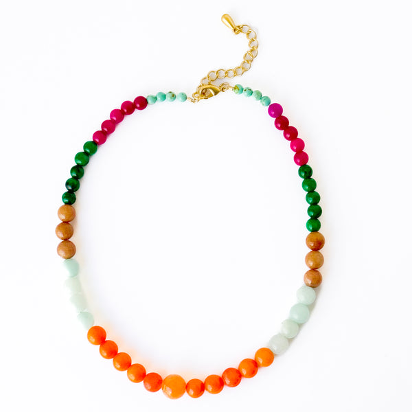 Graduated Multicolor Dyed Jade Bead Necklace