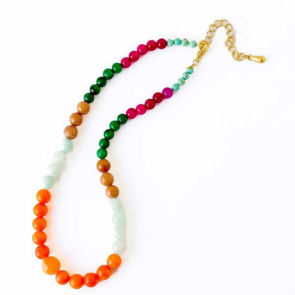 Graduated Multicolor Dyed Jade Bead Necklace