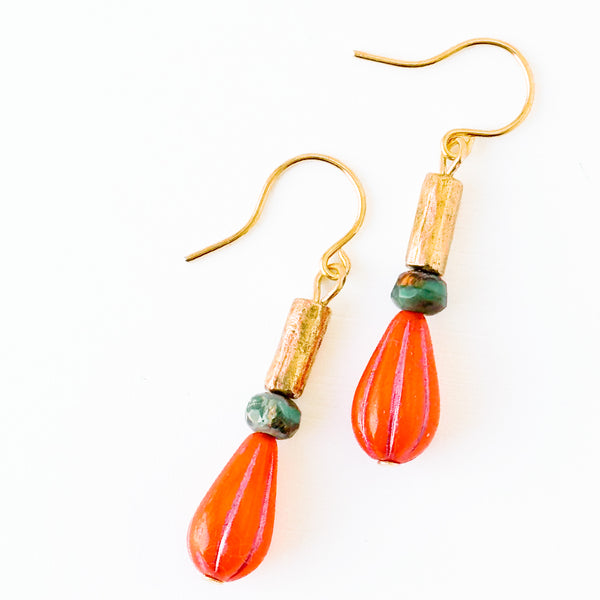Striped Glass Drop Earrings with Gold Accents