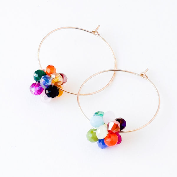 14K Gold Filled Hoop With Colorful Crystal Cluster Beads