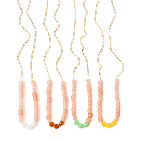 Pink Recycled Glass And Bead Necklace