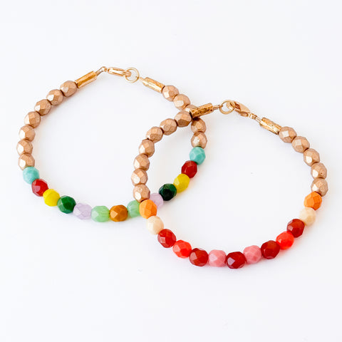 Faceted Glass Bead Bracelet · Red or Green Mix · Gold Accent
