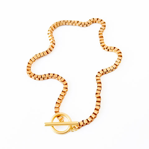 Thick Gold Box Chain Necklace With Toggle