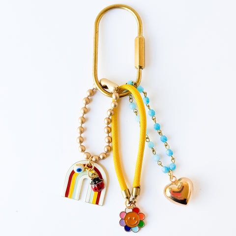 Rainbow Keychain Bag Charm With Blue Beads