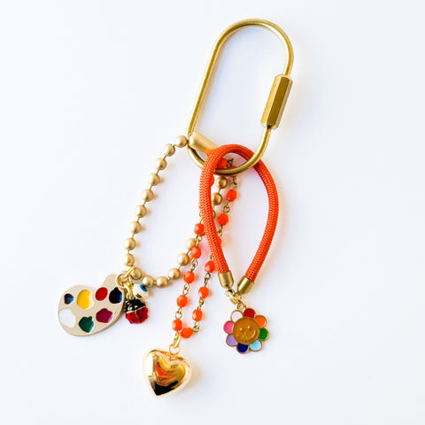 Rainbow Keychain Bag Charm With Orange Beads