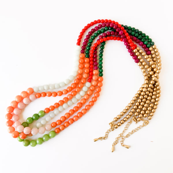 Long Beaded Statement Necklace Color Block